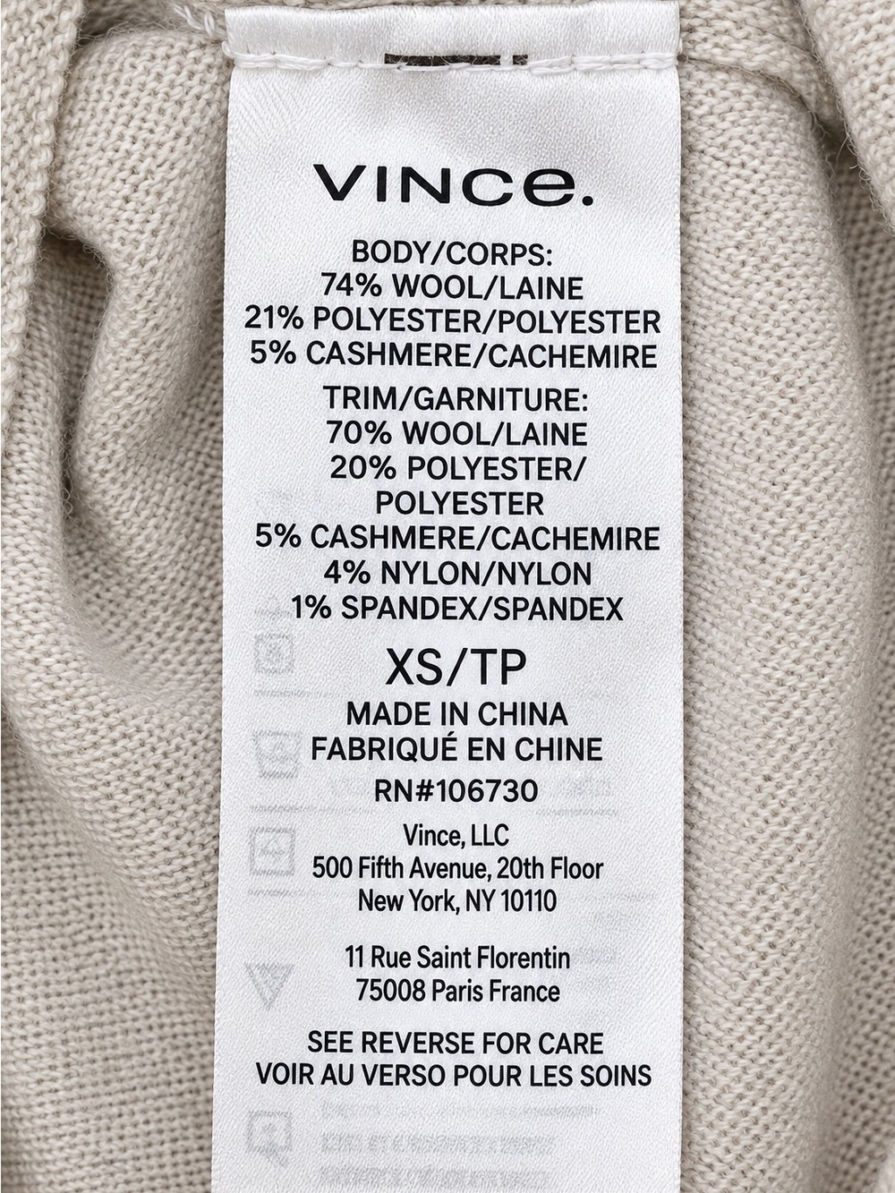 Vince Wool Cashmere Blend Mock Neck Sweater – XS – Oatmeal Heather - Picture 5 of 6